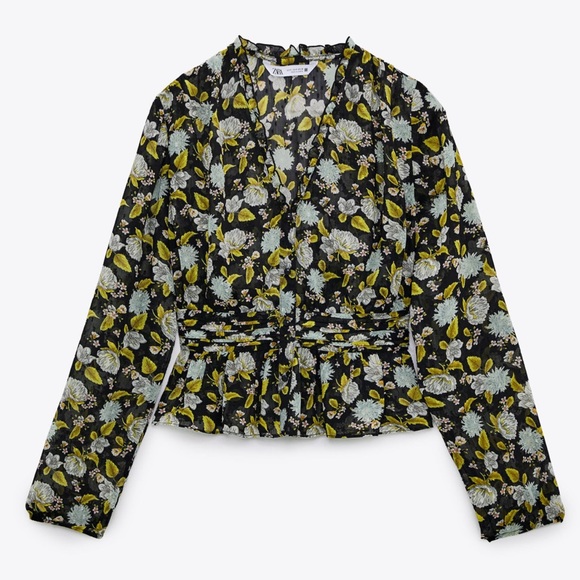 ZARA Dotted Mesh Printed Blouse sz Large - Picture 3 of 9